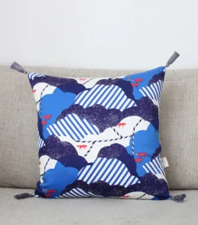 Le Blue Fox - coussin bleu et argenté imprimé géométrique