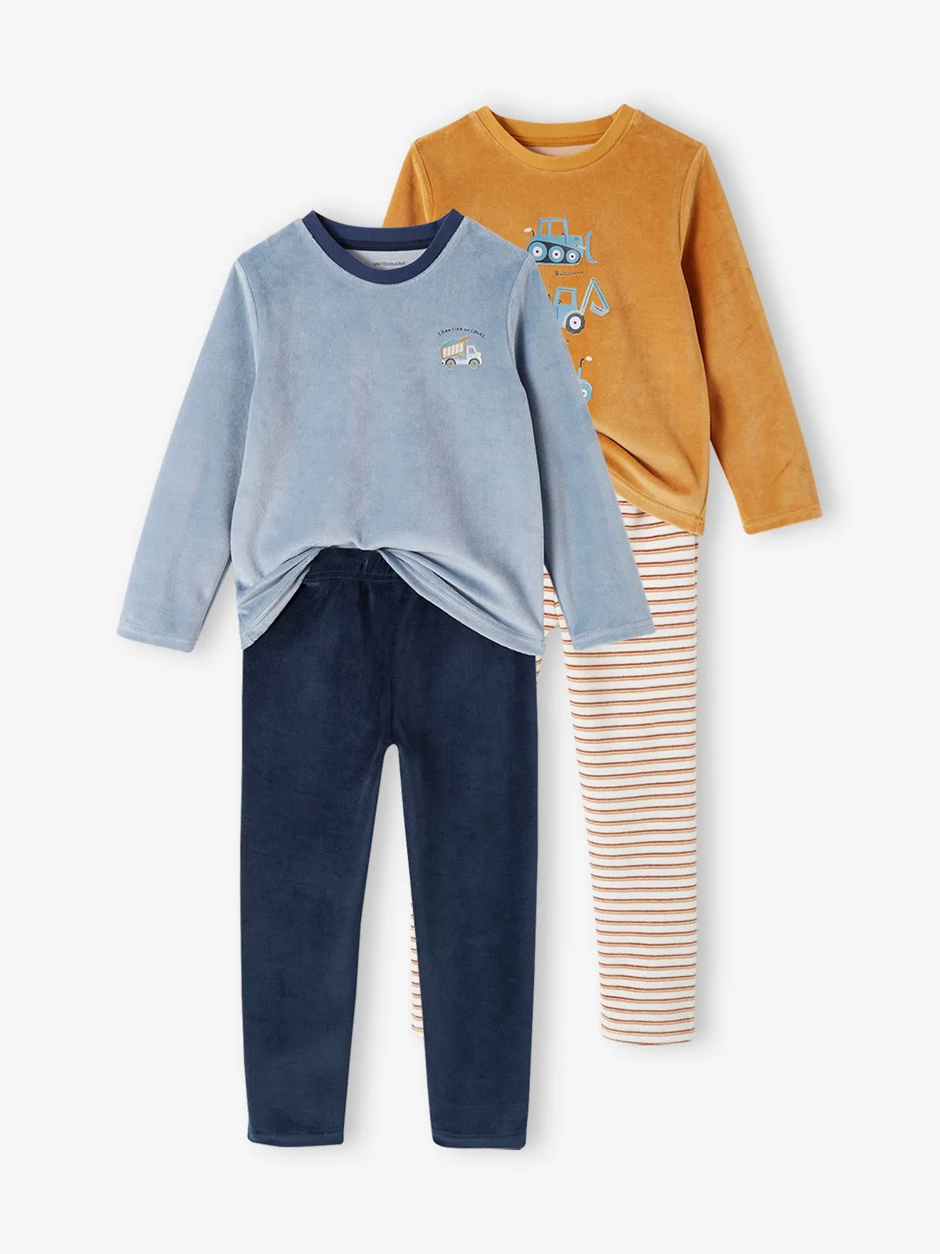 Lot de 2 pyjamas velours "tractopelle" garçon vert sauge - Vertbaudet