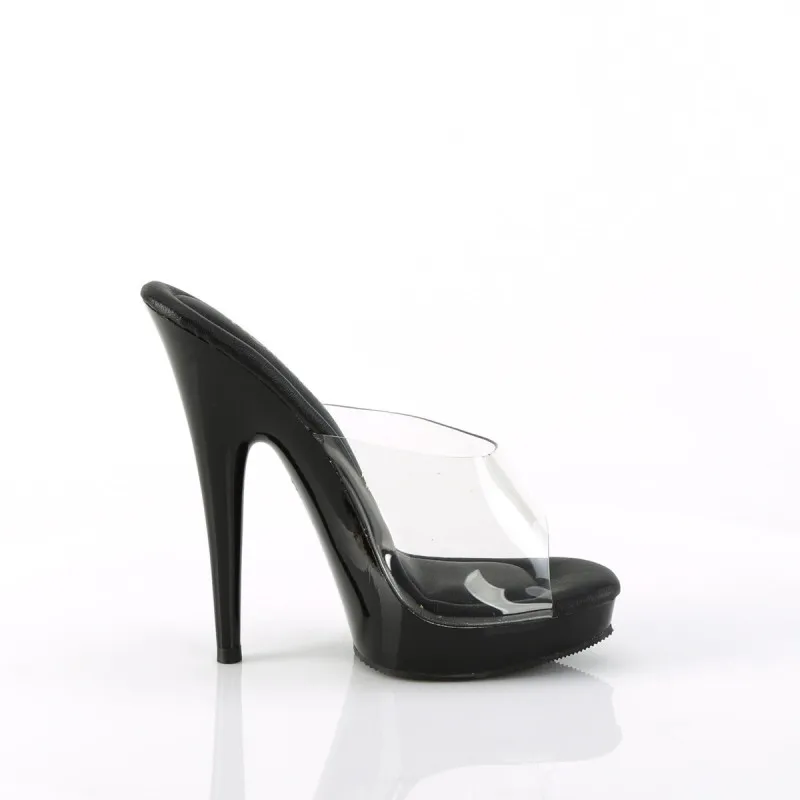 Mule talon femme transparente à plateforme noire petite et grande taille