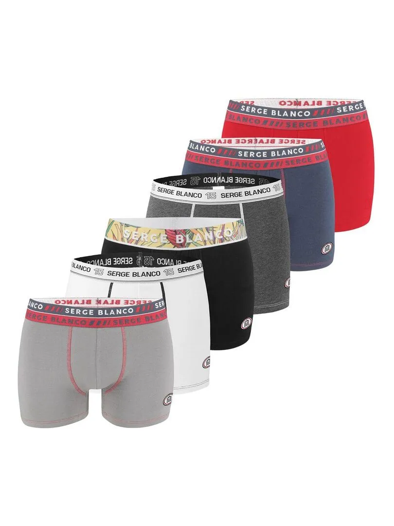 Pack Surprise de 6 Boxers coton homme Serge Blanco - Noir