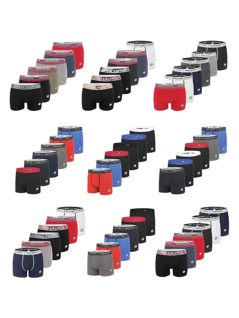 Pack Surprise de 6 Boxers coton homme Serge Blanco - Noir