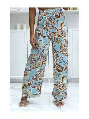 Pantalon palazzo avec sublime motif bleu canard