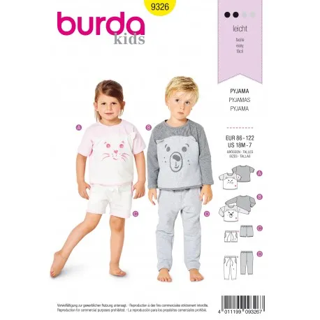 Patron Pyjamas Enfant Burda N°9326
