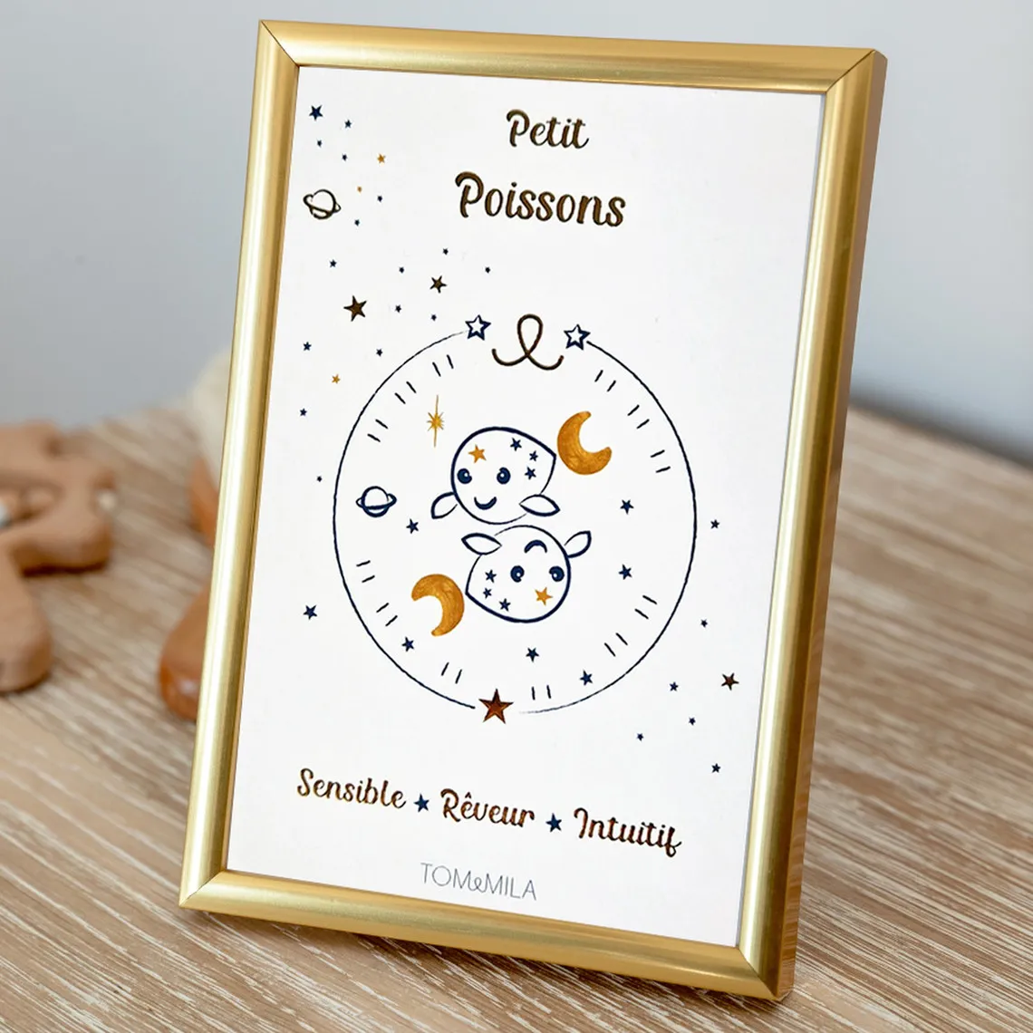 Petite carte Astro avec enveloppe, blister et cadre doré Poisson | 3 Suisses
