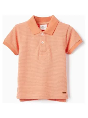 Polo en piqué de coton pour bébé garçon manches courtes ATLANTIC COMPANY - Blanc Orange clair