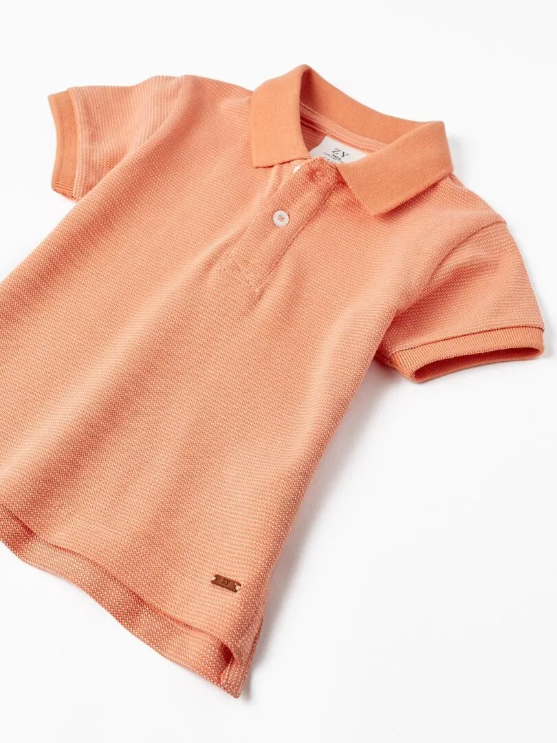 Polo en piqué de coton pour bébé garçon manches courtes ATLANTIC COMPANY - Blanc Orange clair