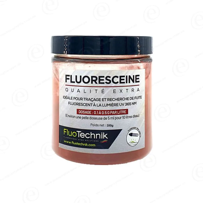 Poudre de FLUORESCEINE pour la traçabilité et repérage des réseaux et fuites - pot de 250 g