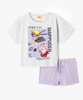 pyjashort fille bicolore avec motif xxl - nauruto imprime pyjamas