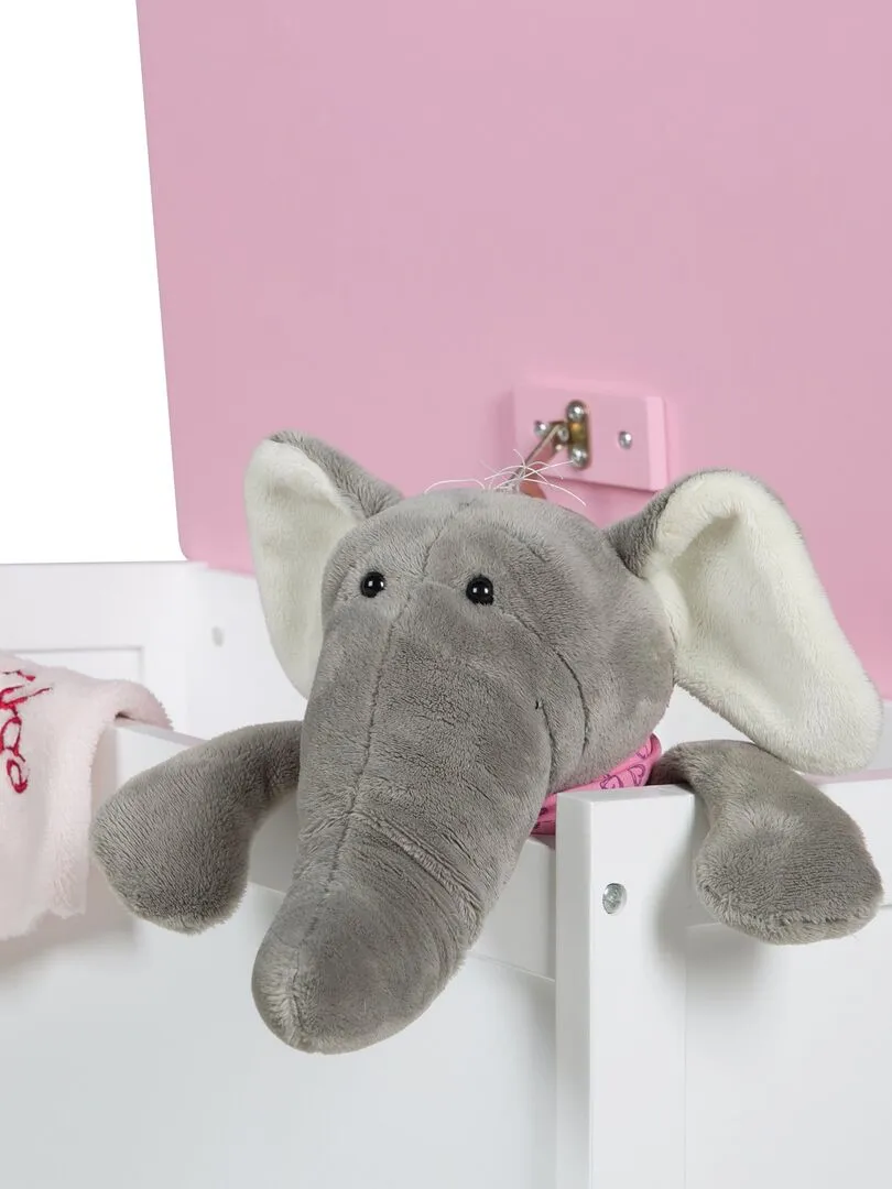 ROBA Banc-Coffre à Jouets "Krone" en Bois pour Enfant - Fermeture Douce - Rose/Motif Conte de Fées - Blanc Rose