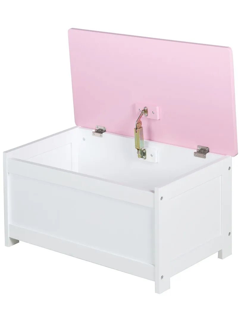 ROBA Banc-Coffre à Jouets "Krone" en Bois pour Enfant - Fermeture Douce - Rose/Motif Conte de Fées - Blanc Rose