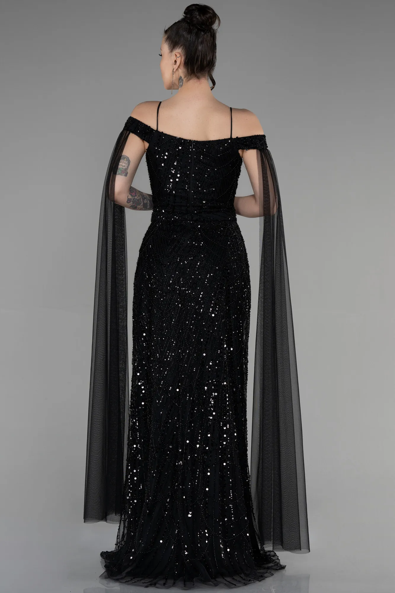 Robe De Soirée De Créateur Longue Pierreux Noir ABU3553