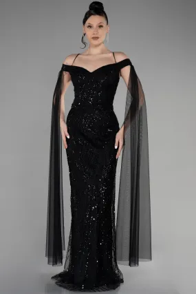 Robe De Soirée De Créateur Longue Pierreux Noir ABU3553