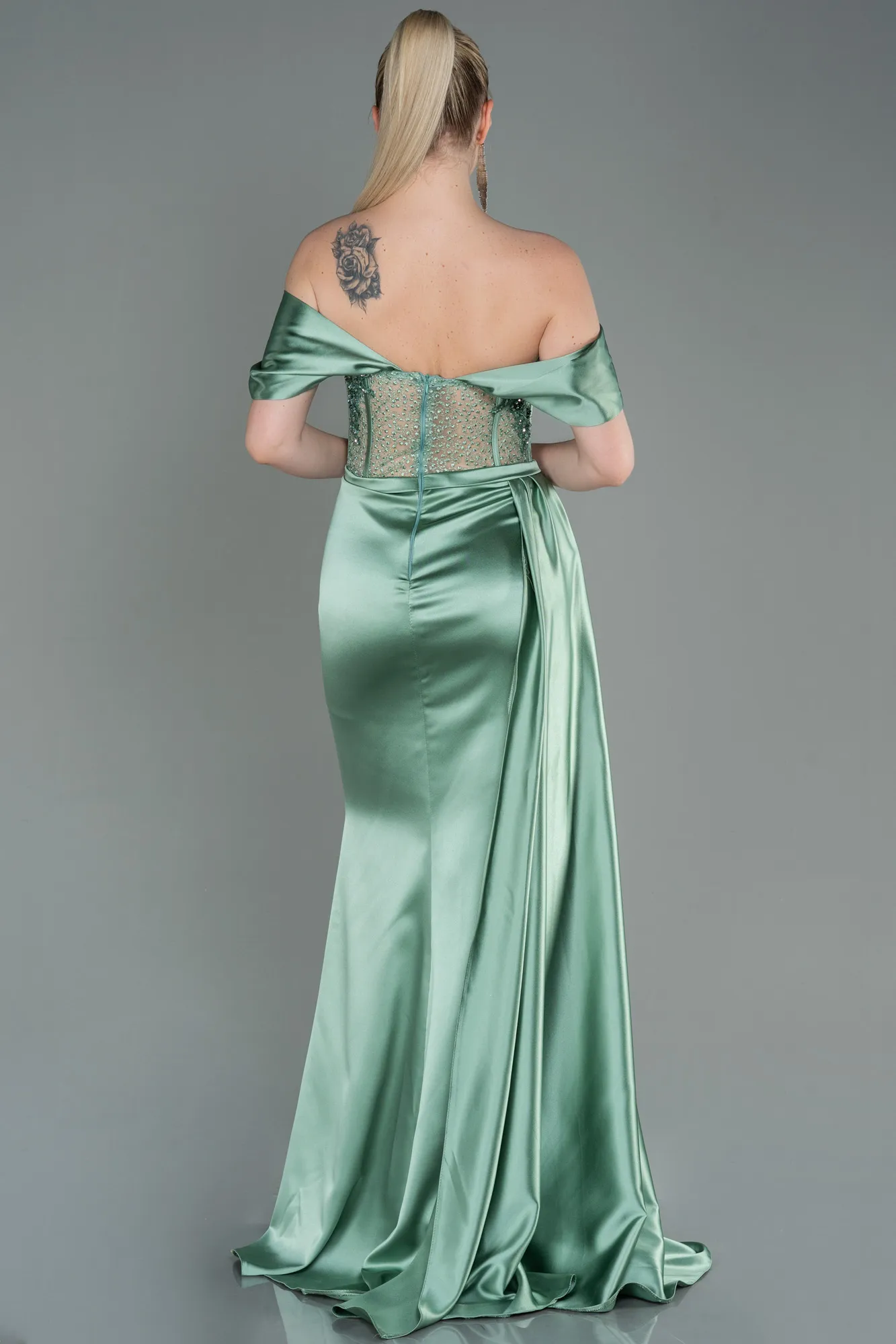 Robe De Soirée Satin Longue Indigo ABU3997