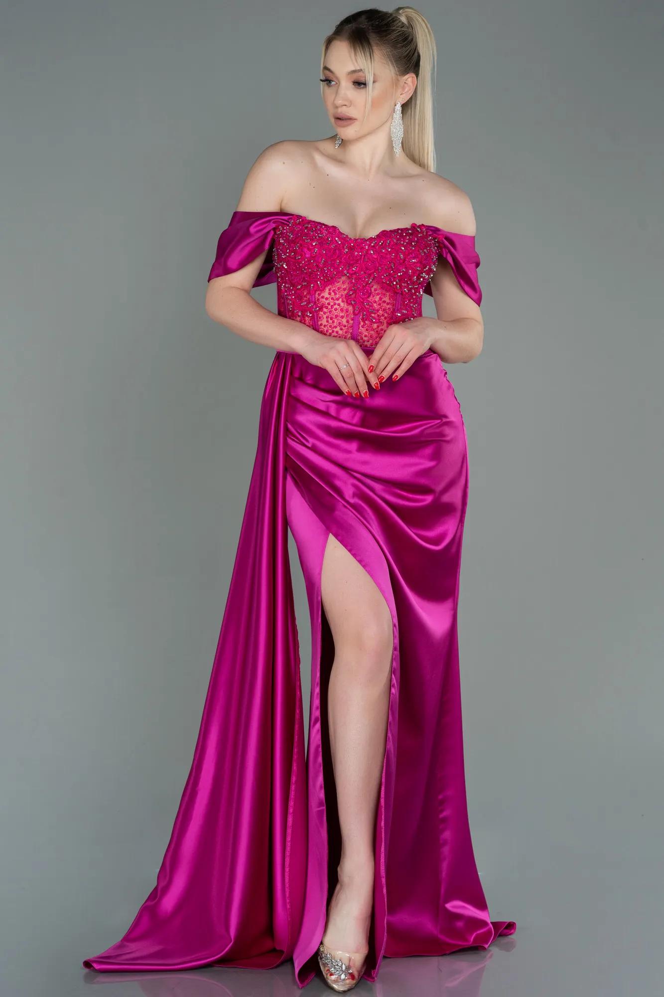 Robe De Soirée Satin Longue Indigo ABU3997