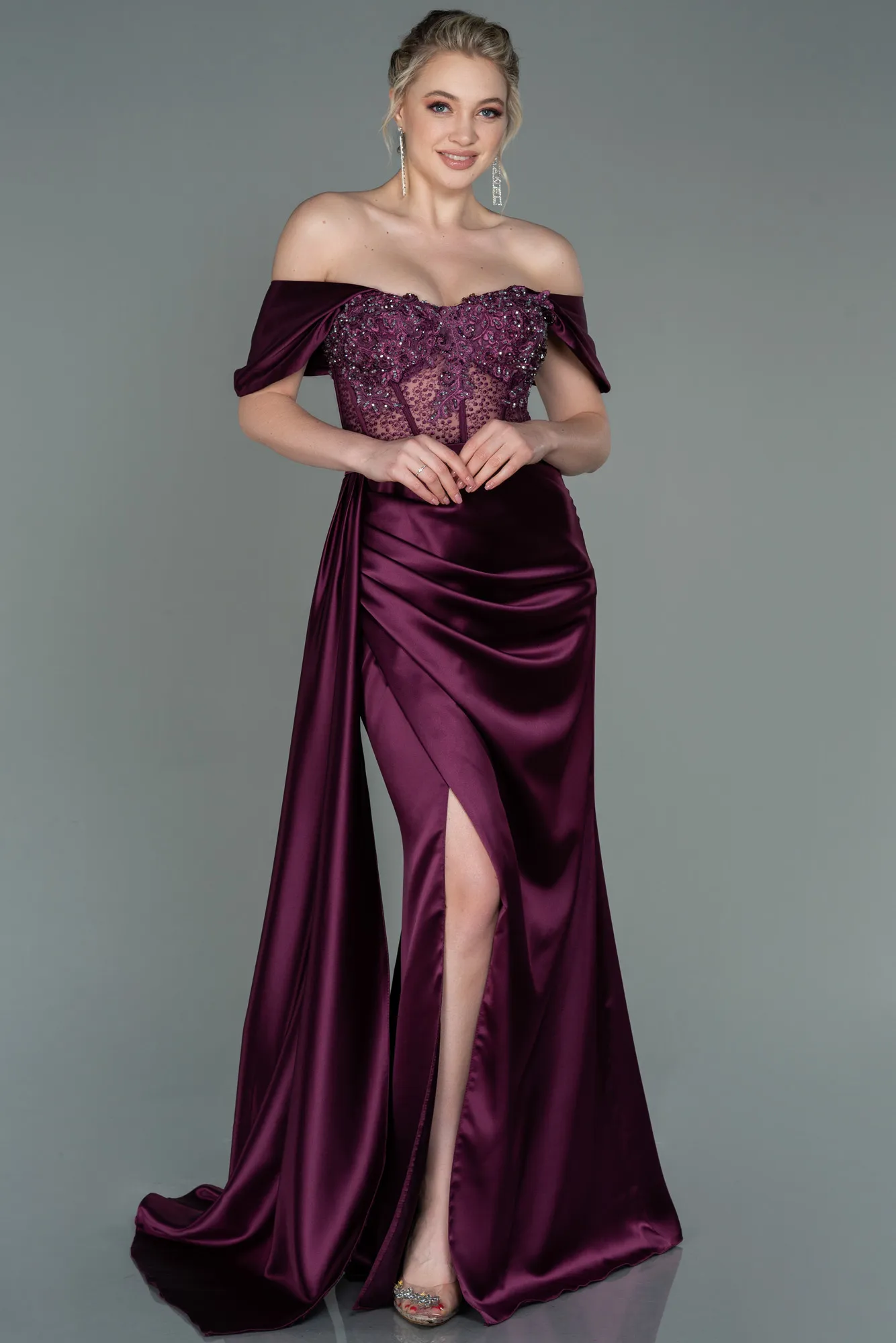 Robe De Soirée Satin Longue Indigo ABU3997