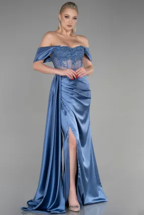 Robe De Soirée Satin Longue Indigo ABU3997