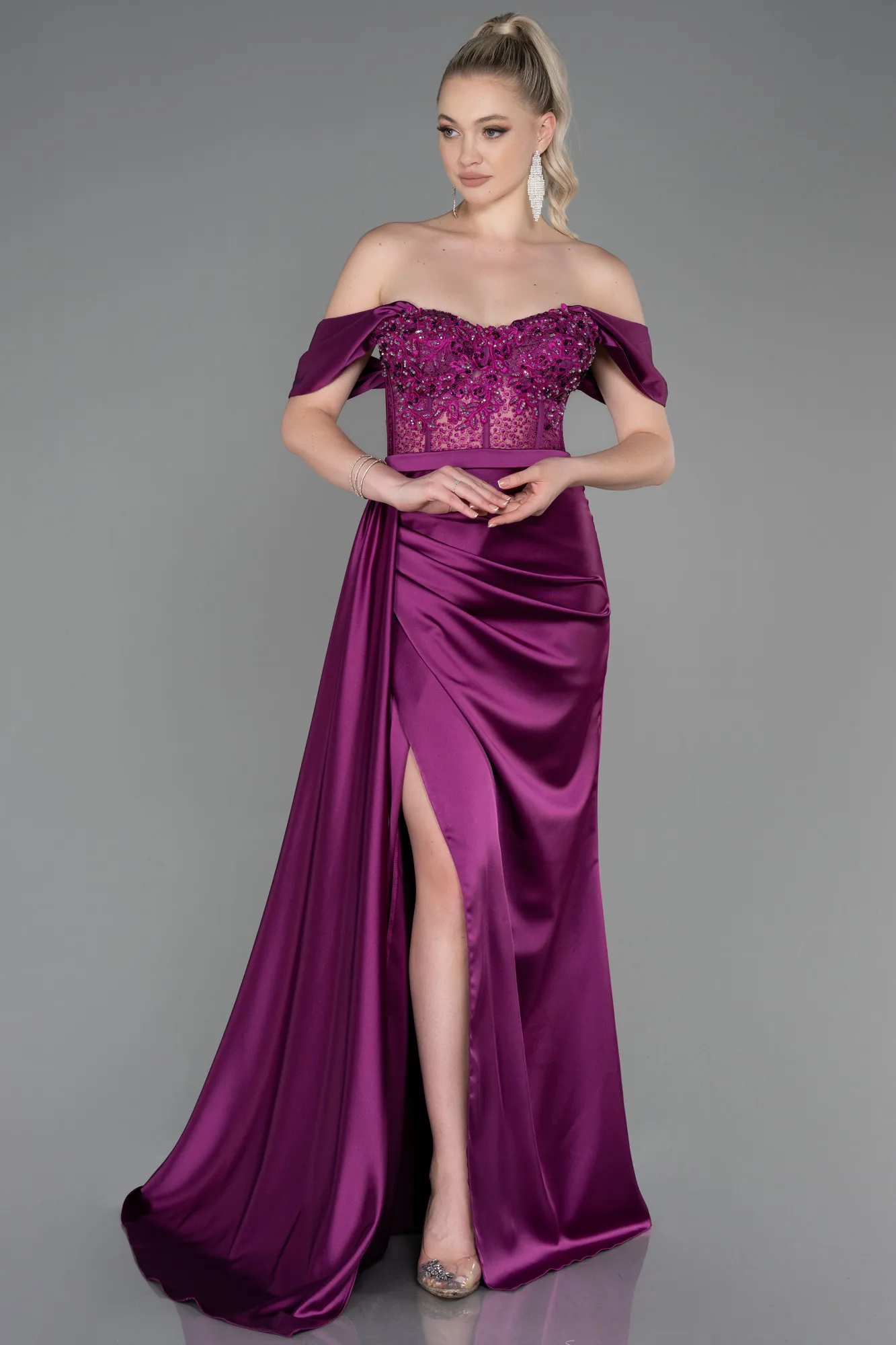 Robe De Soirée Satin Longue Indigo ABU3997