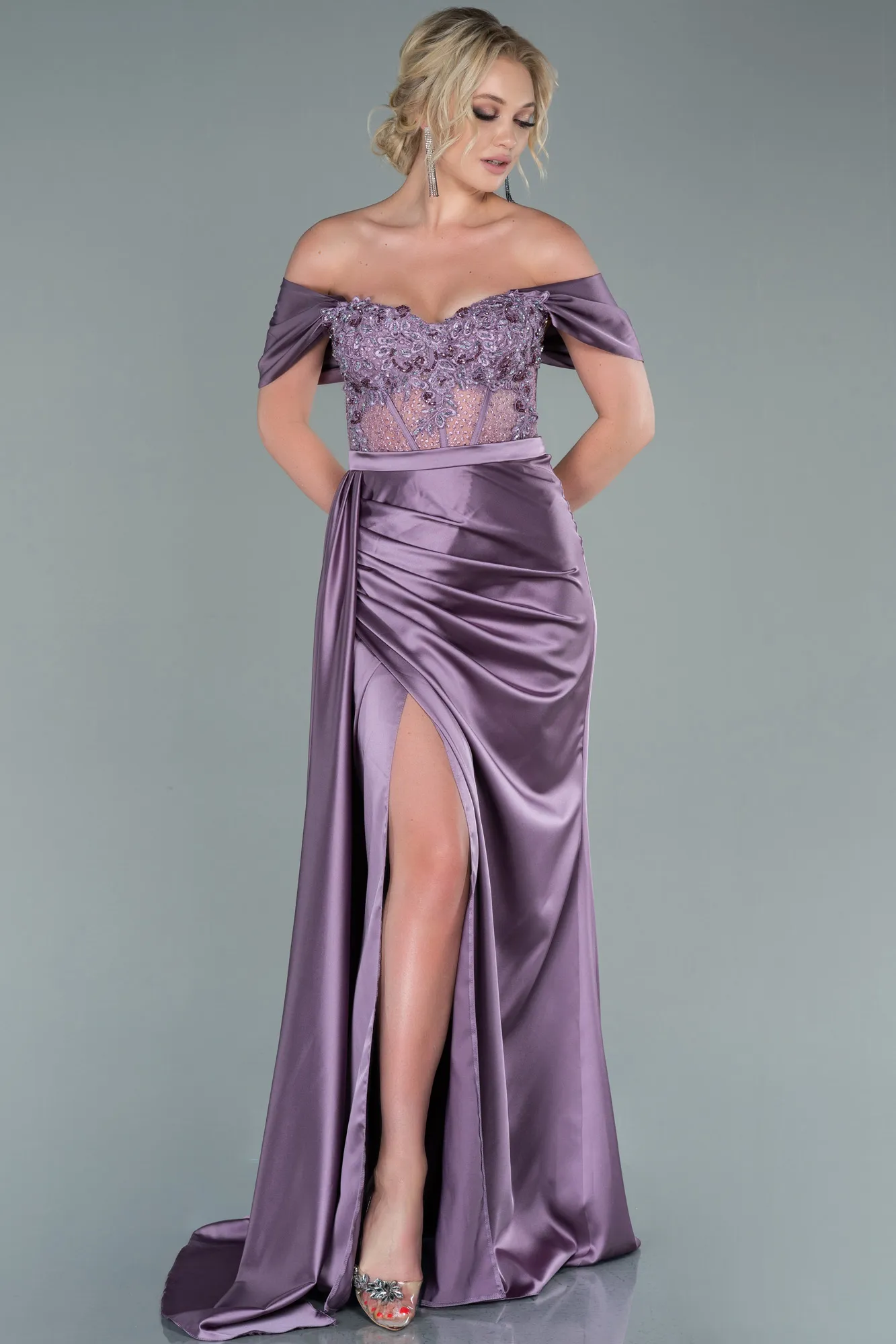 Robe De Soirée Satin Longue Indigo ABU3997