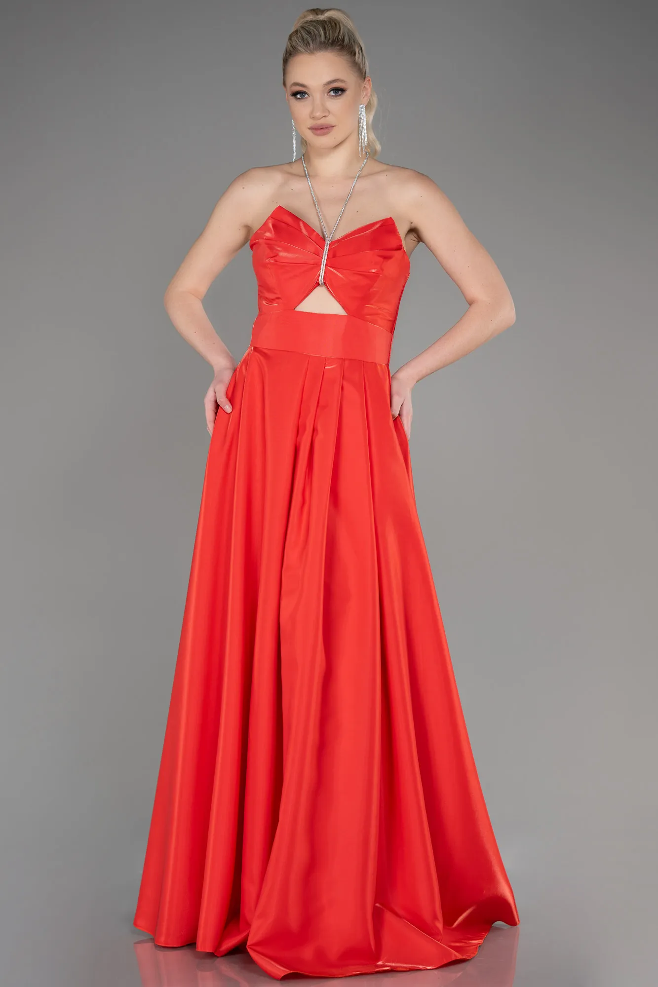 Robe De Soirée Satin Longue Rouge ABU3755