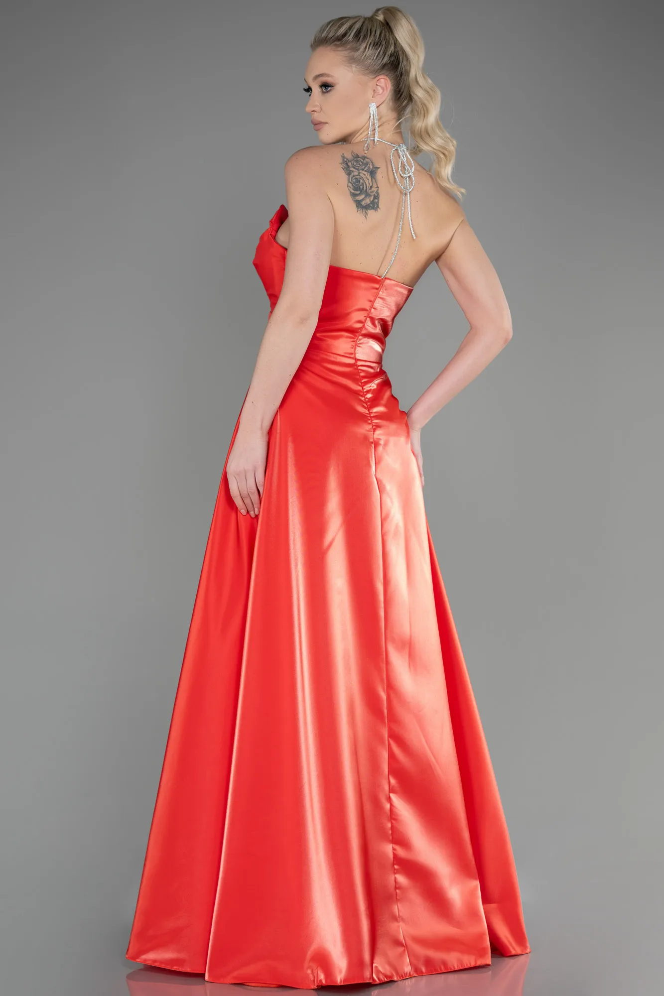 Robe De Soirée Satin Longue Rouge ABU3755