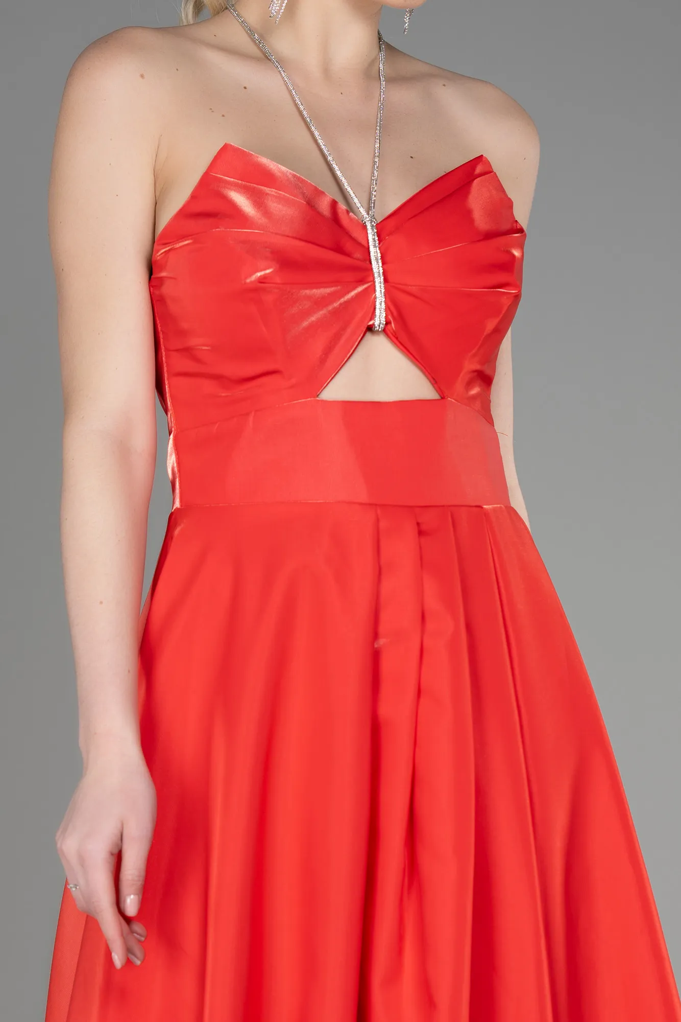 Robe De Soirée Satin Longue Rouge ABU3755