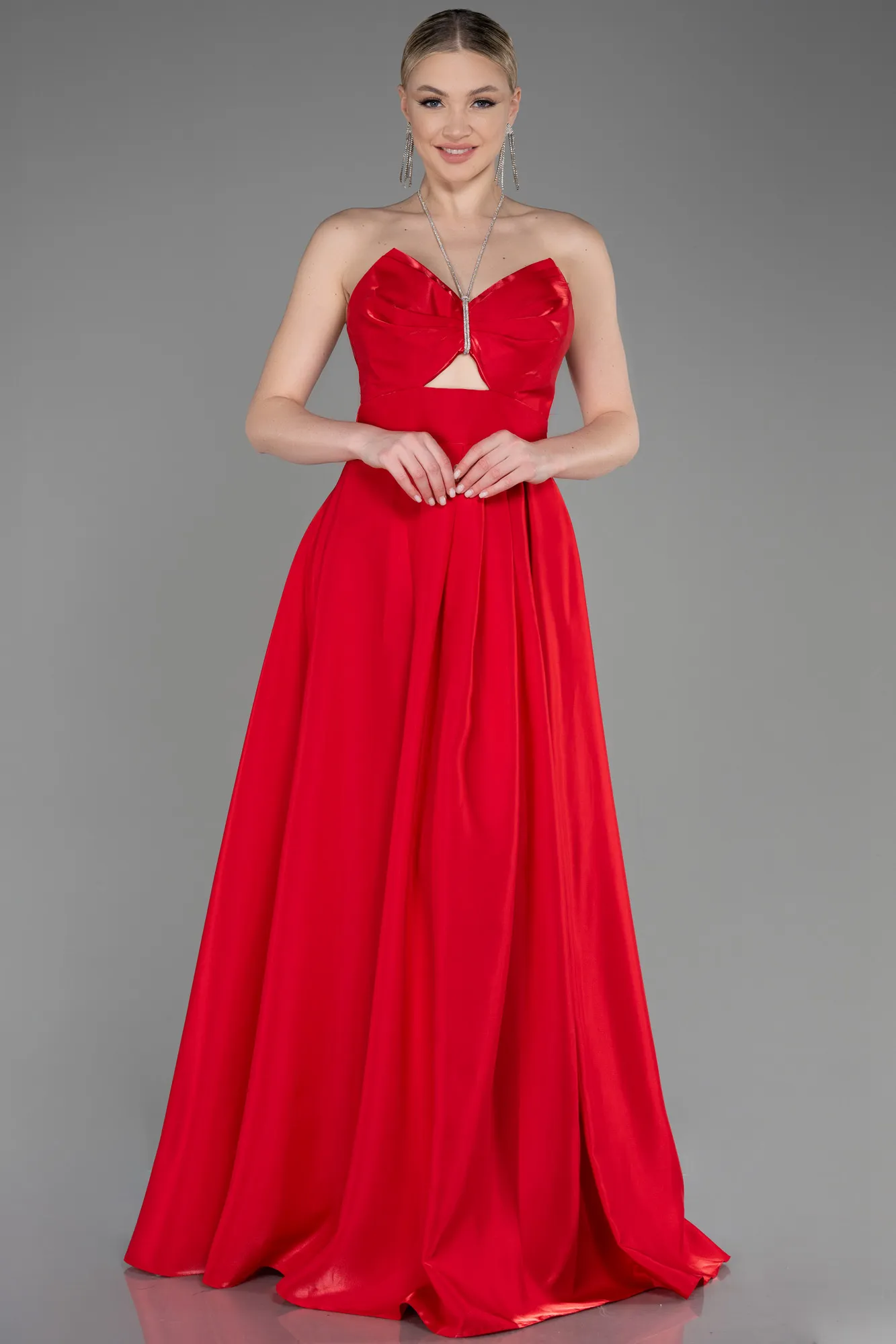 Robe De Soirée Satin Longue Rouge ABU3755