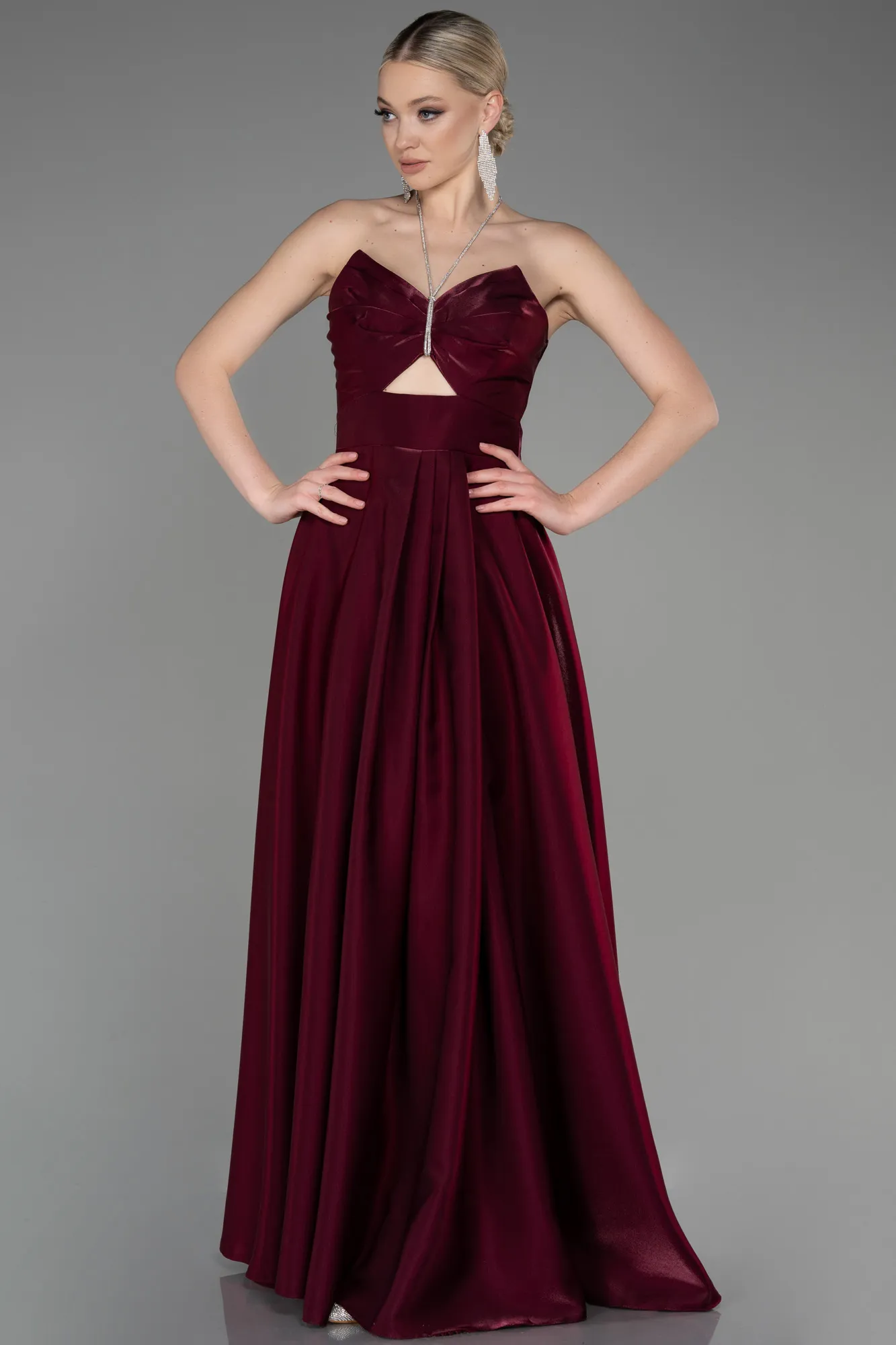 Robe De Soirée Satin Longue Rouge ABU3755