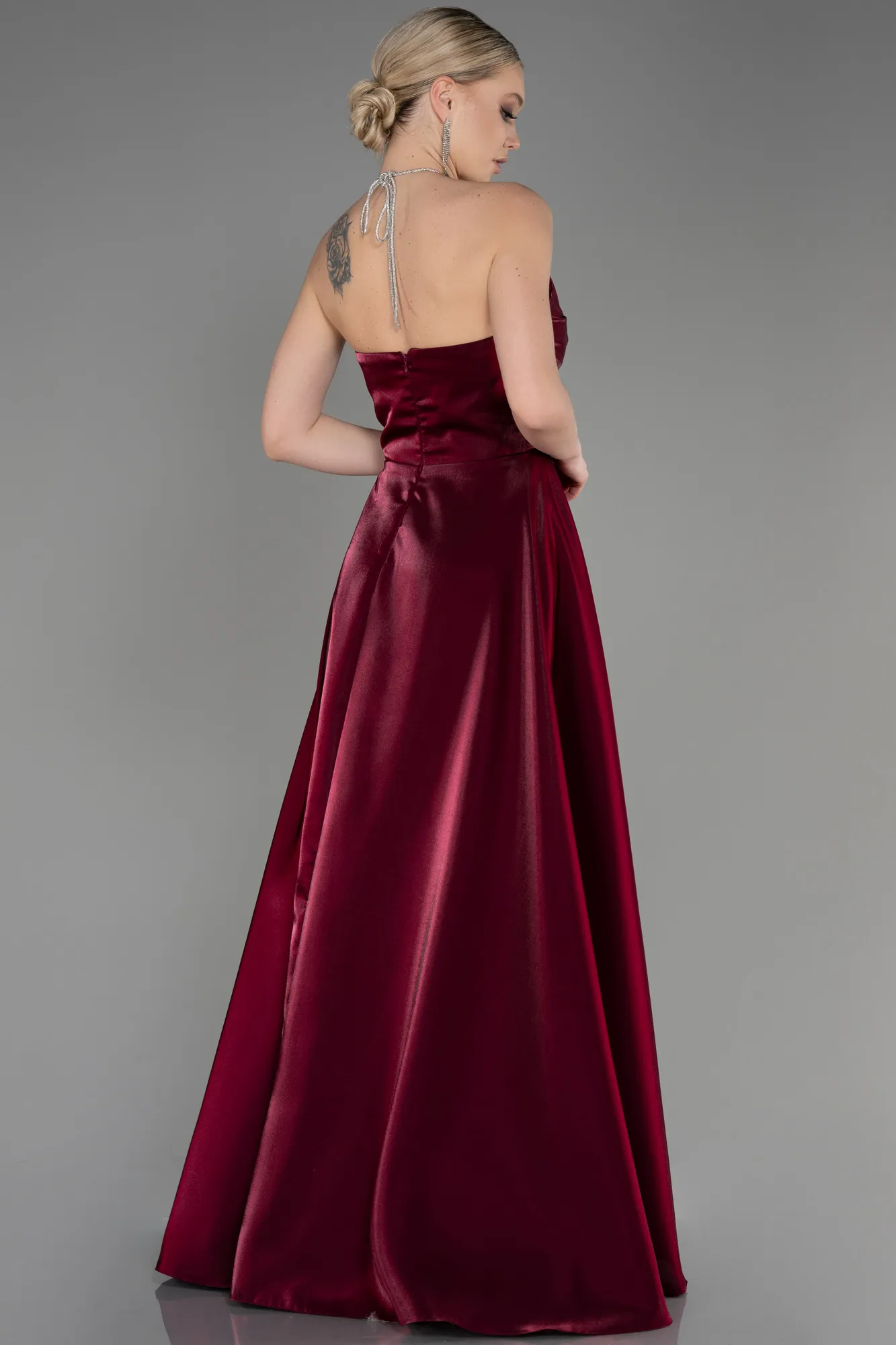 Robe De Soirée Satin Longue Rouge ABU3755