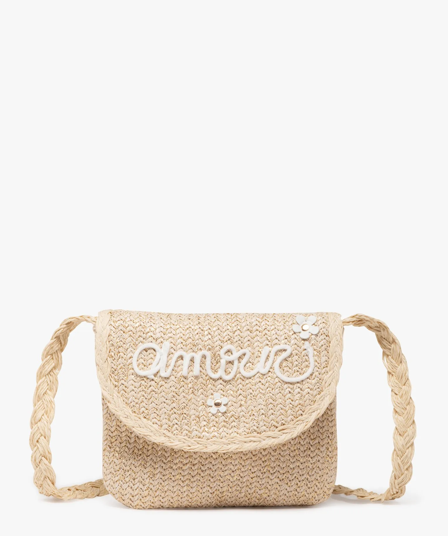 sac aspect raphia avec message brode fille beige sacs et cartables