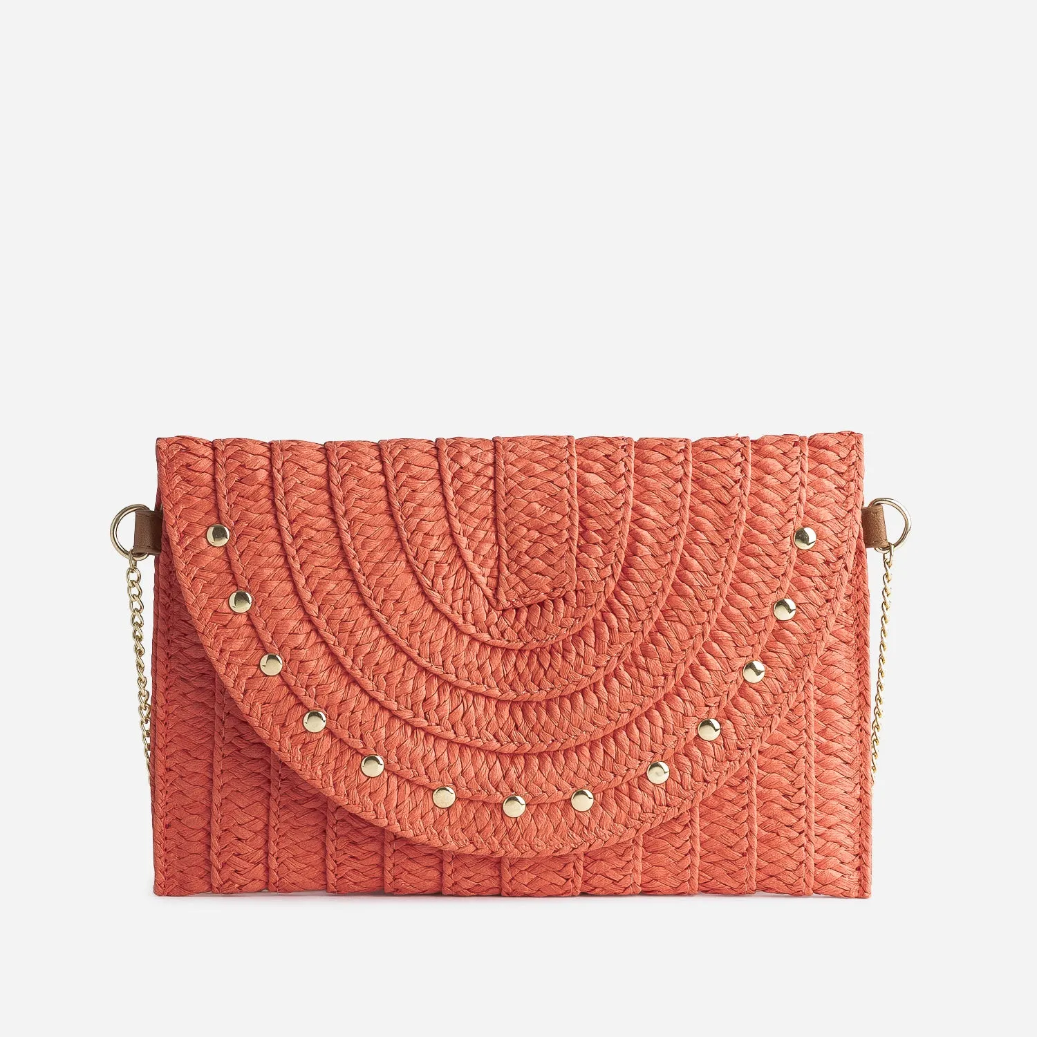 Sac pochette orange en papier tressé et clouté - Sacs à main Maroquinerie | ERAM