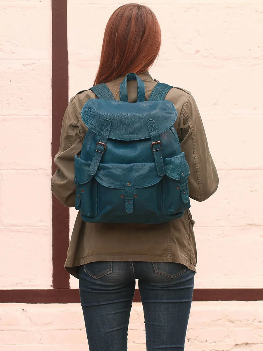 SAC À DOS EN CUIR BLEU LeMéridien - Bleu Piscine