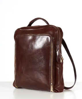 Sac à dos en cuir pour voyage unisex cuir veau marron aspect vintage