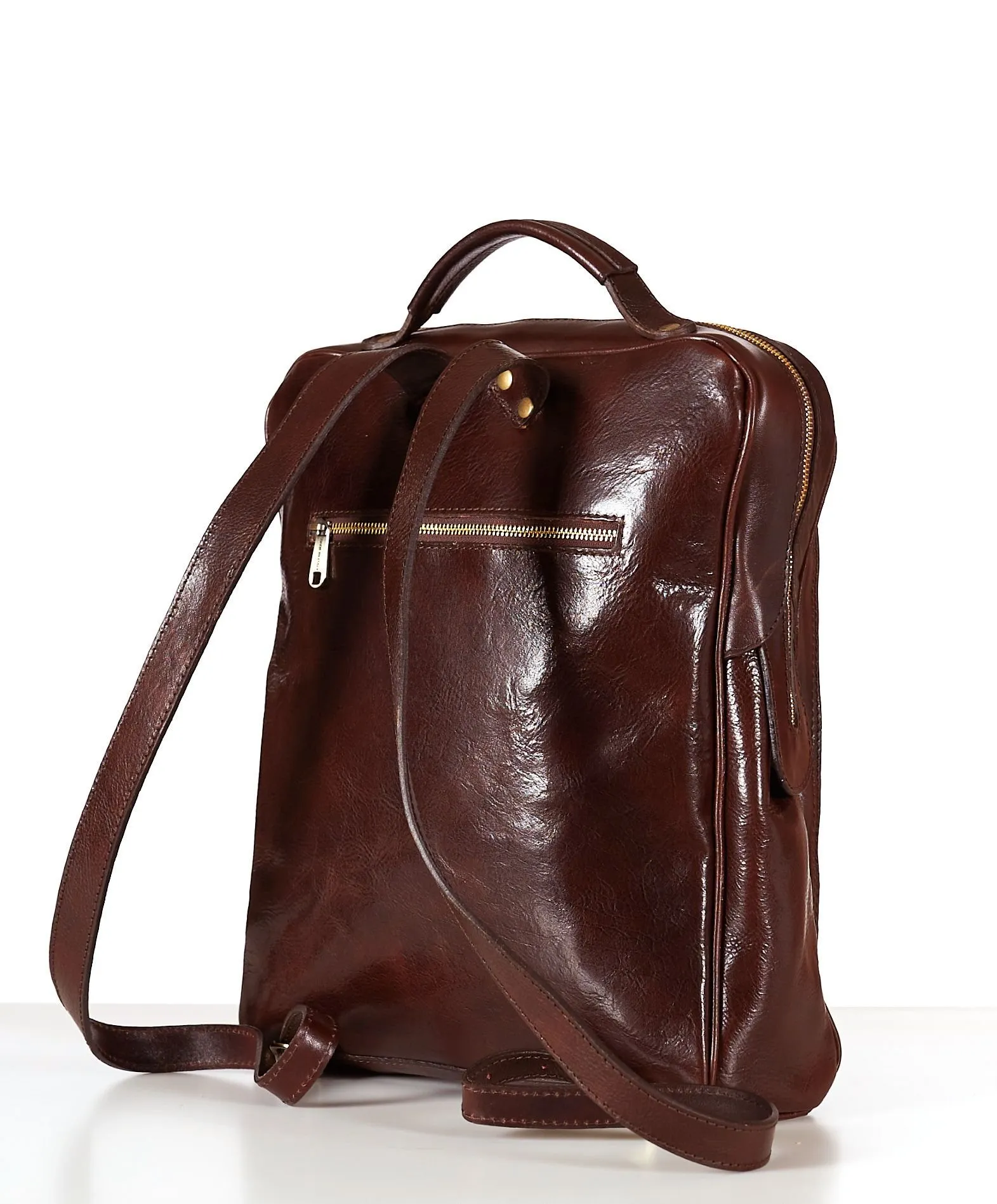 Sac à dos en cuir pour voyage unisex cuir veau marron aspect vintage