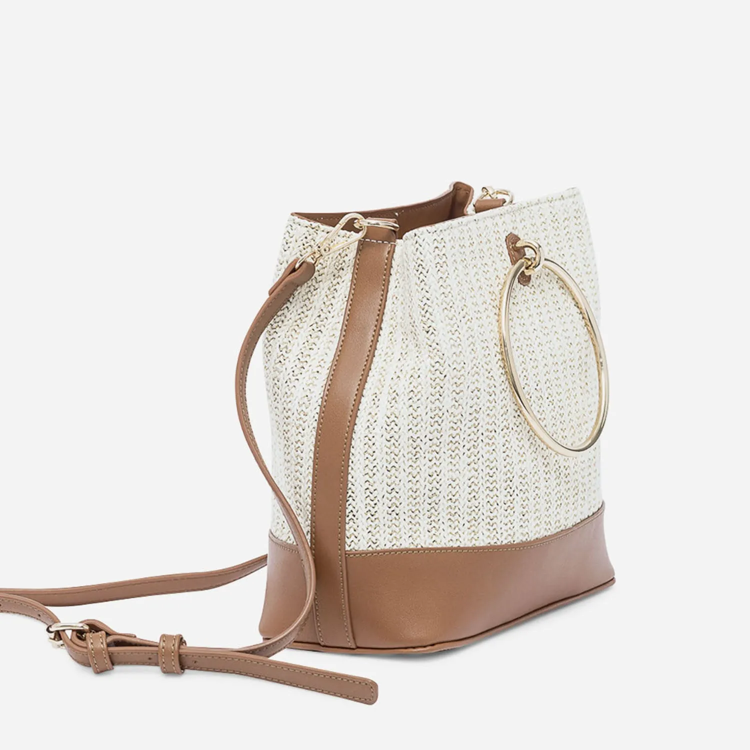 Sac à main bi matière camel et beige effet tressé - Sacs à main Maroquinerie | ERAM