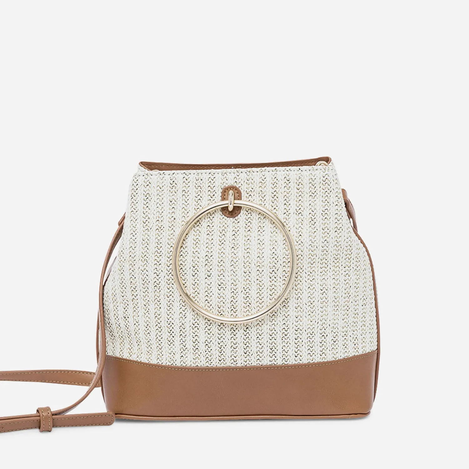 Sac à main bi matière camel et beige effet tressé - Sacs à main Maroquinerie | ERAM