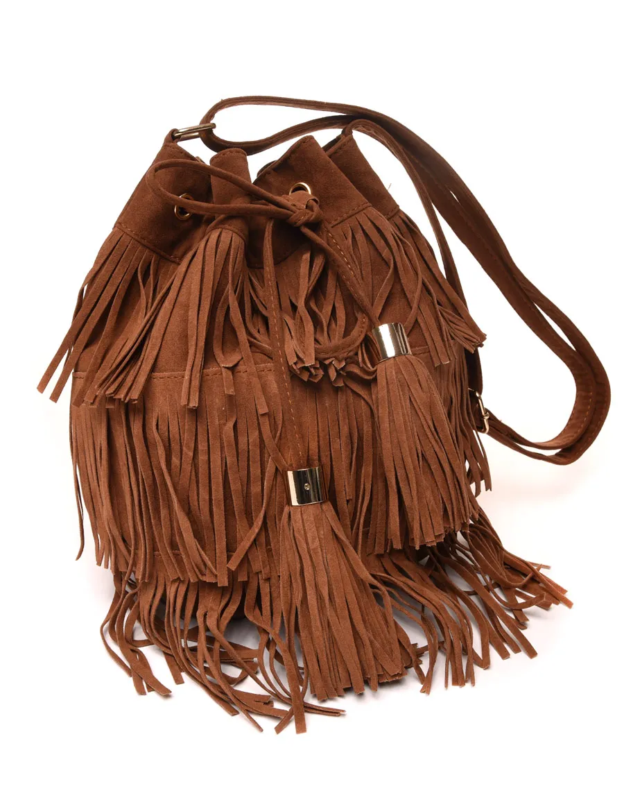 Sac à main bourse camel à franges