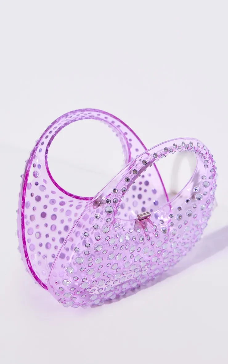 Sac à main courbé lilas à strass