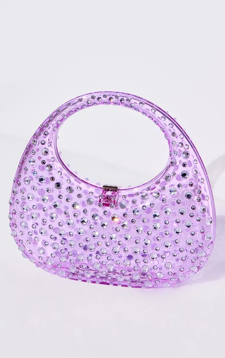 Sac à main courbé lilas à strass