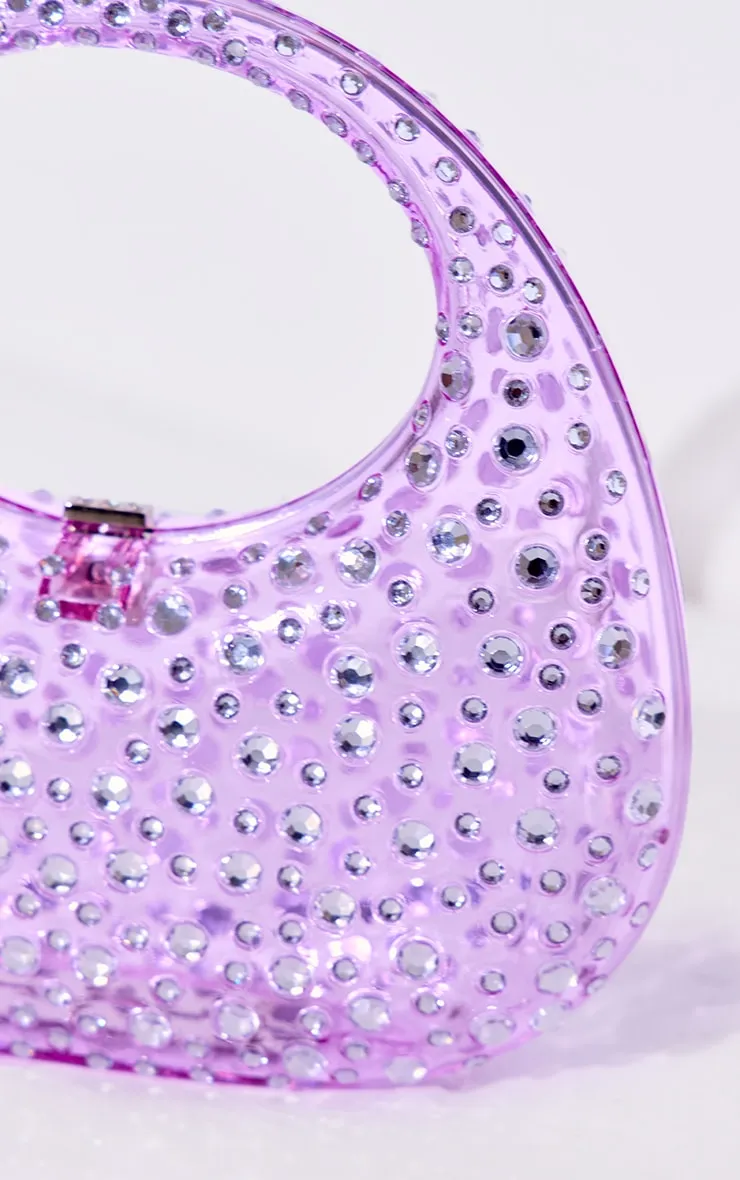 Sac à main courbé lilas à strass