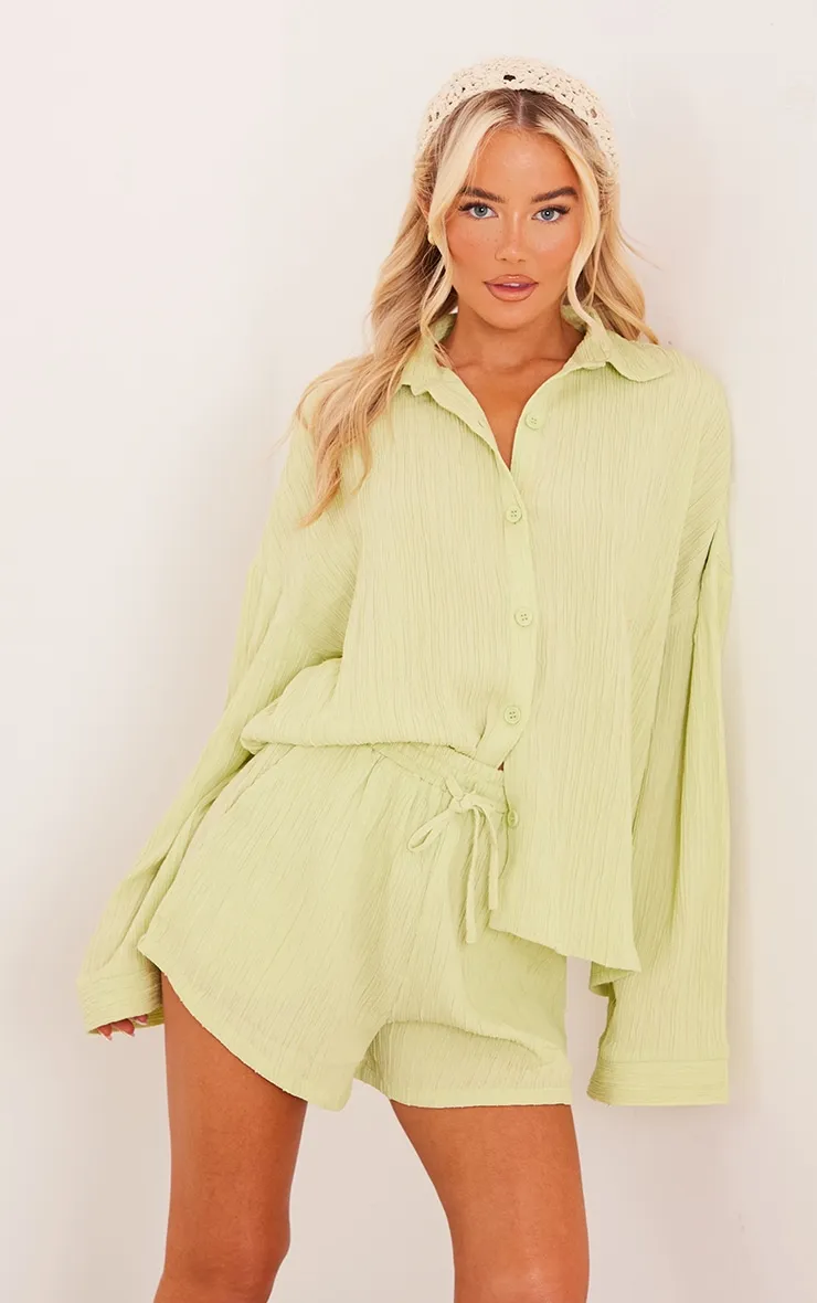 Short de course fluide oversize texturé vert citron clair