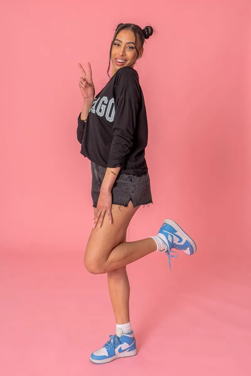 Short en jean effilé taille élastique noir