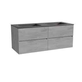 Storke Edge meuble salle de bains suspendu 130 x 52 cm béton gris foncé avec Scuro double vasque en quartz noir mat