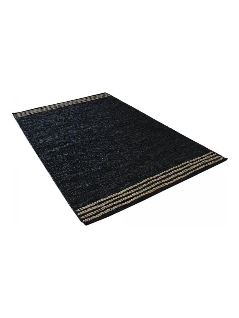 Tapis kilim tissé main en cuir CUIRLINE Care&Fair - Noir