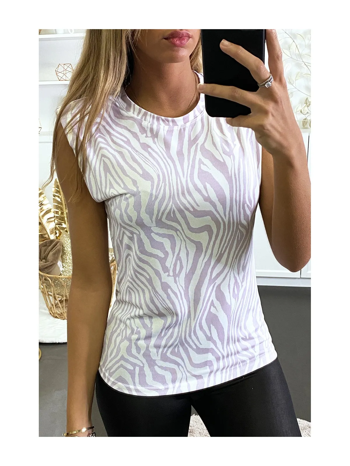 Top à motif lila avec épaulettes