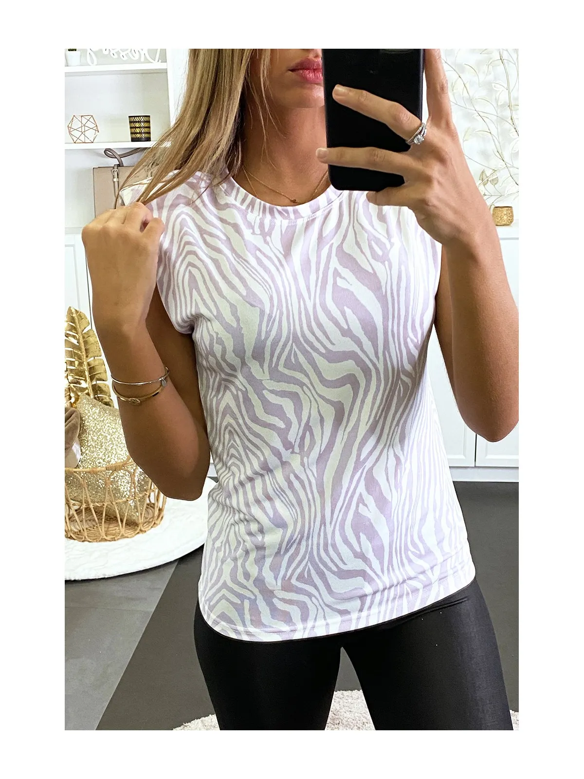 Top à motif lila avec épaulettes