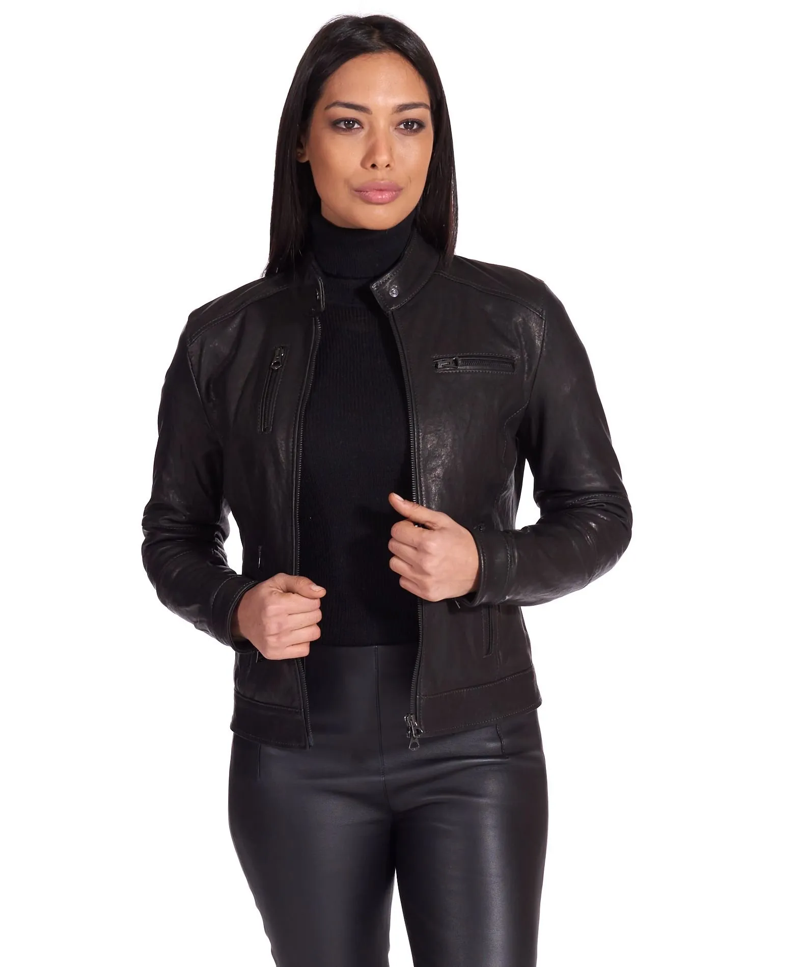 Veste cuir femme style motard blouson cuir vintage noir Giulia