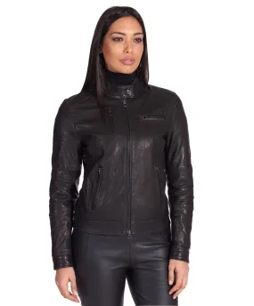 Veste cuir femme style motard blouson cuir vintage noir Giulia