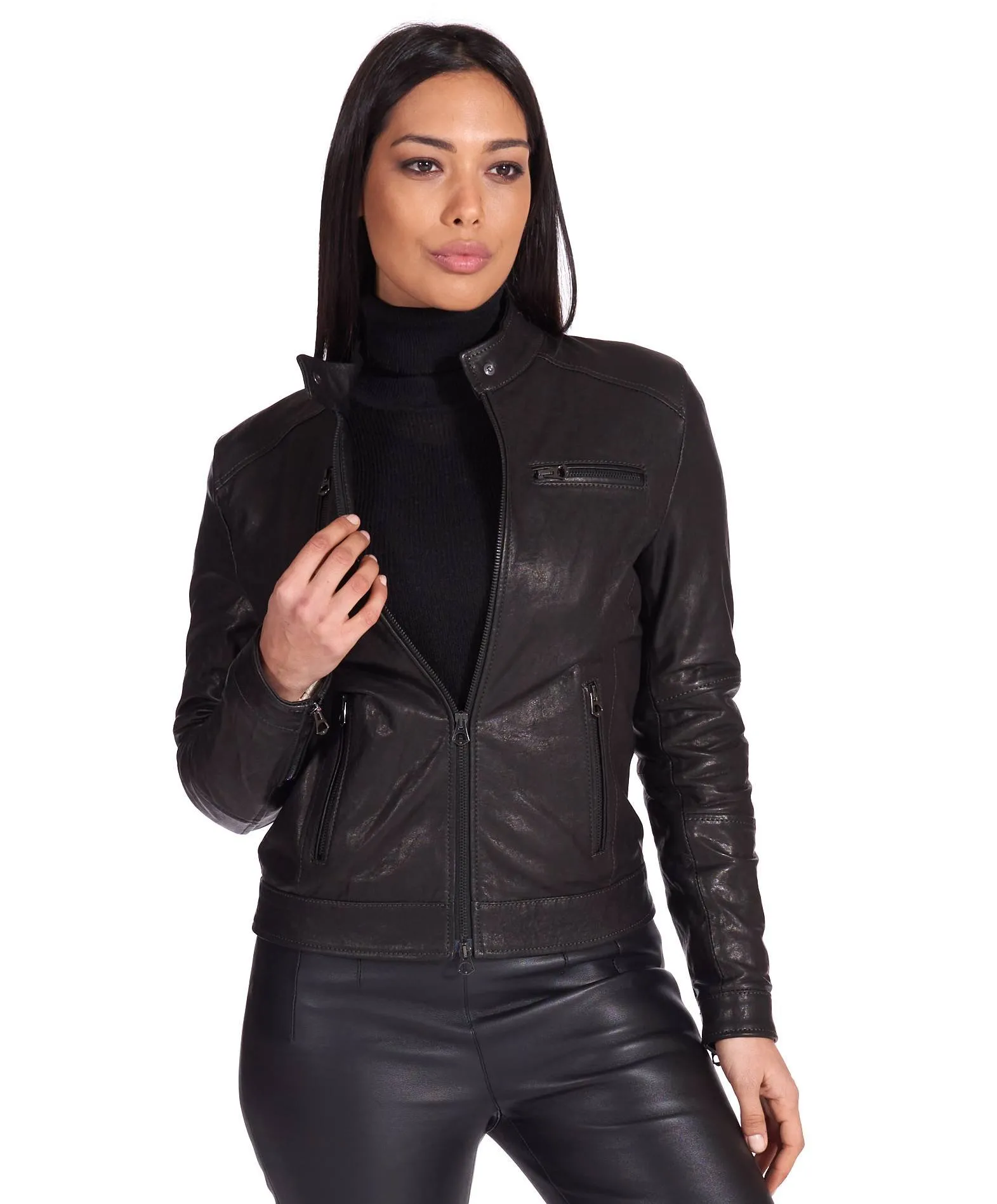 Veste cuir femme style motard blouson cuir vintage noir Giulia