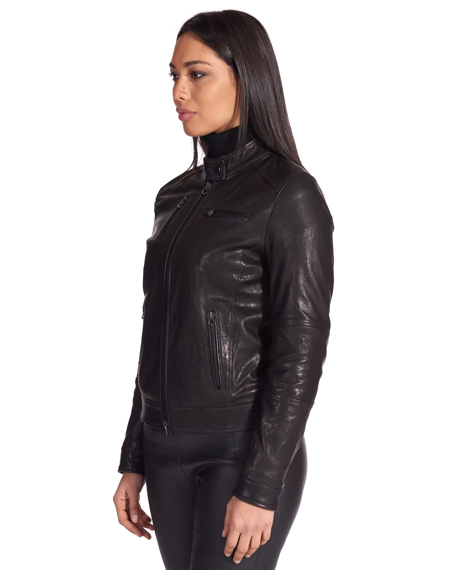 Veste cuir femme style motard blouson cuir vintage noir Giulia