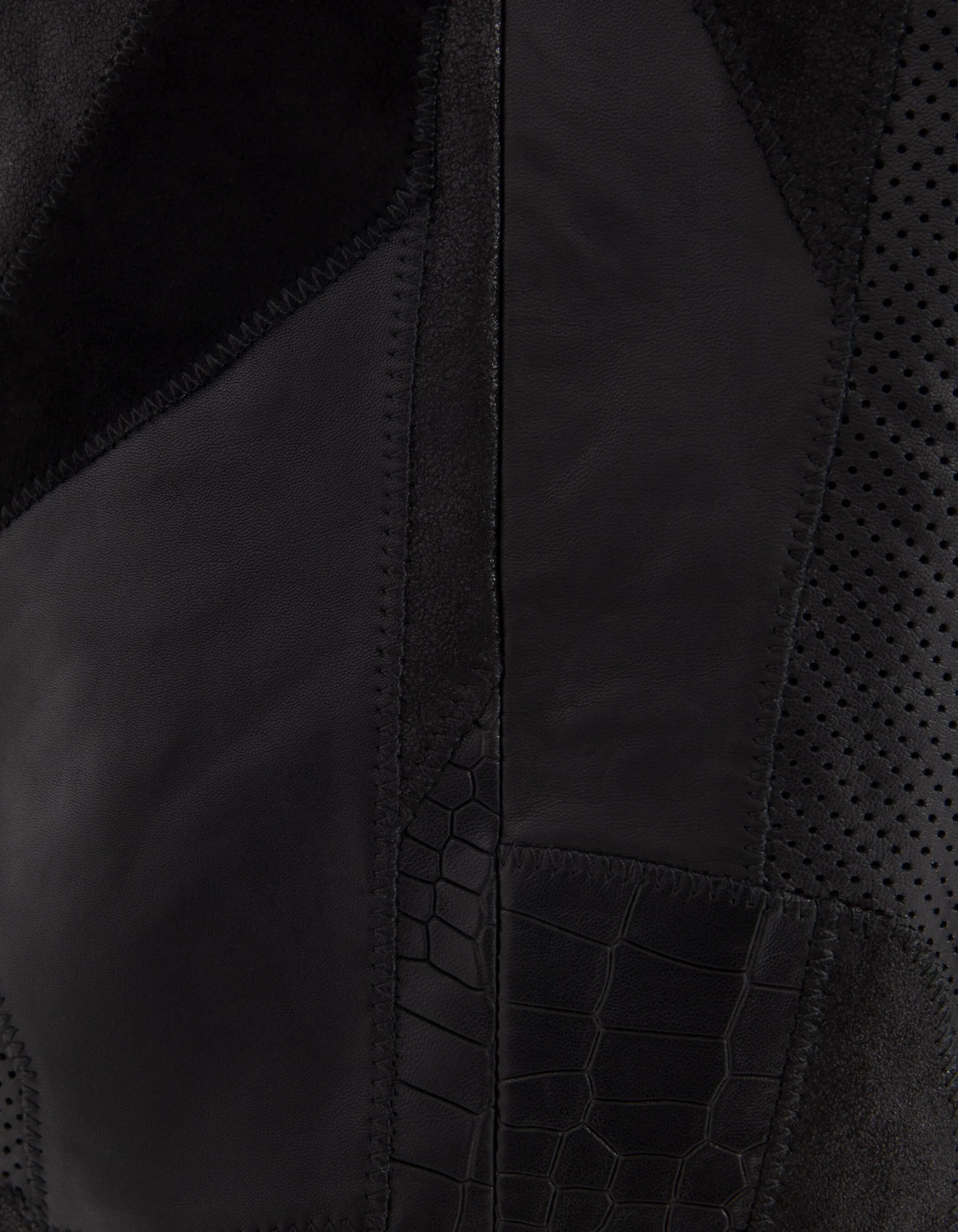 Veste en cuir noire esprit motard effet patchwork Femme